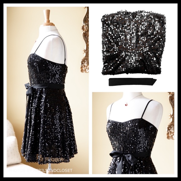 BLACK EMBELLISHED SEQUIN LBD COCKTAIL DRESS A3C - Picture 4 of 8